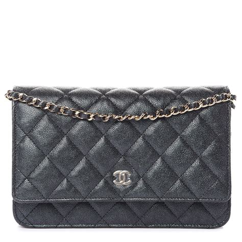 CHANEL Velvet Quilted Wallet On Chain WOC Black